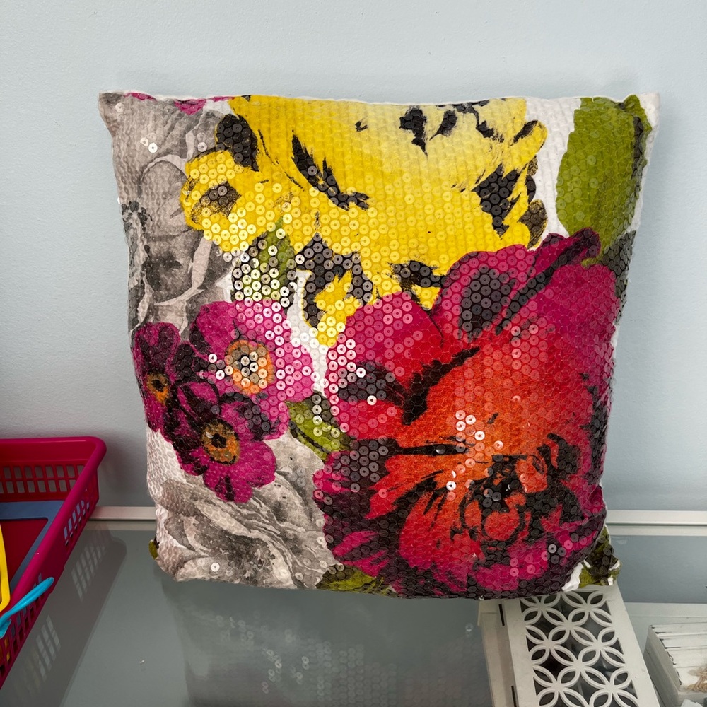 Floral Sequin Throw Pillow